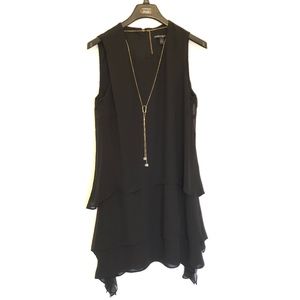 Women's Black Tiered Dress with Attached Necklace